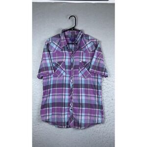 Salt Valley Western Shirt Mens XL Purple Plaid Short Sleeve Pearl Snap Western